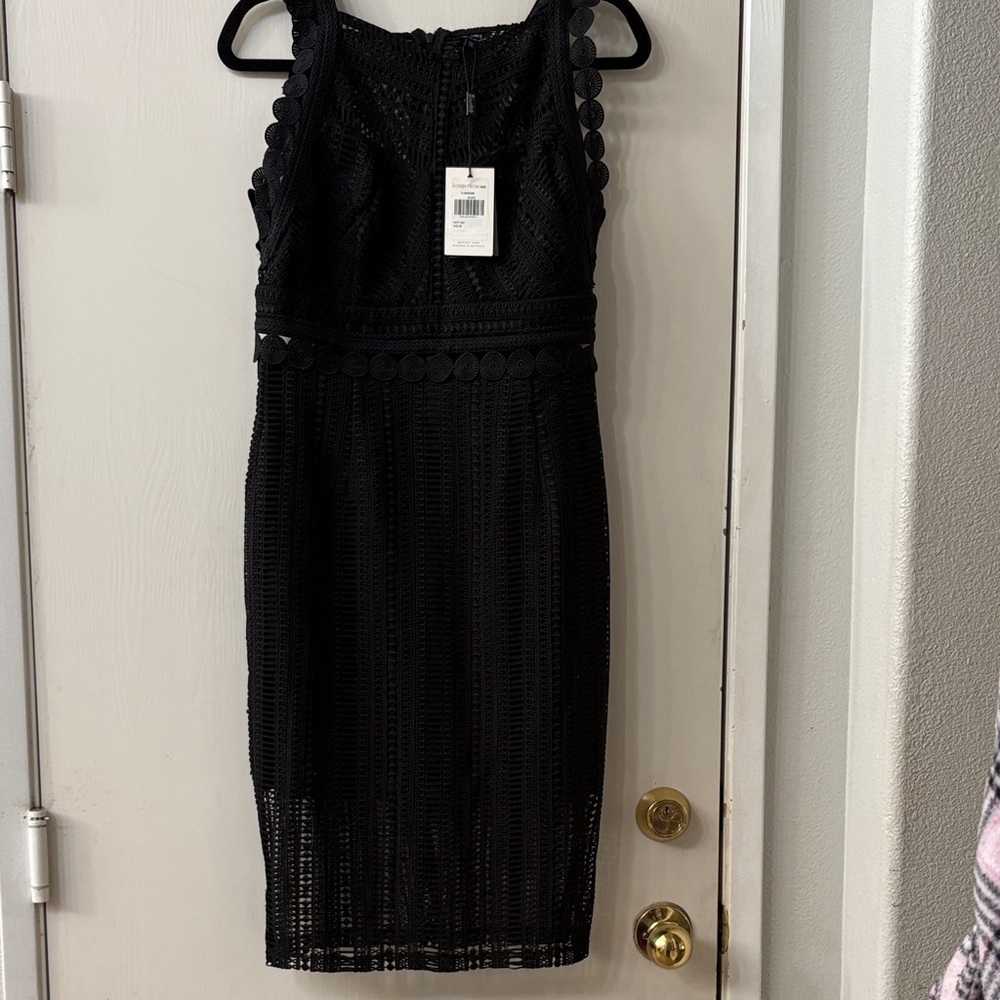 NWT Cocktail dress Bardot Black Crochet Midi Dress